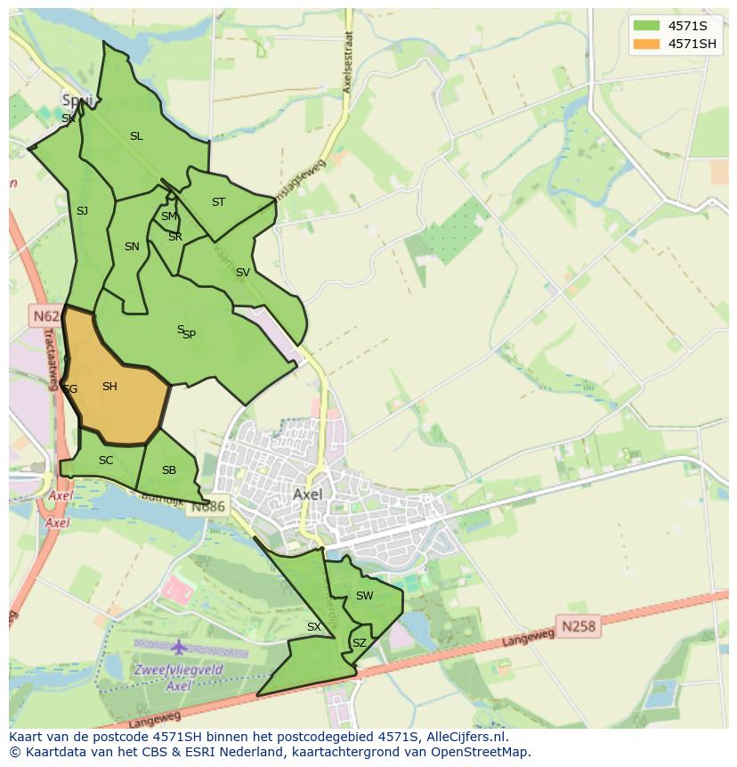 Afbeelding van het postcodegebied 4571 SH op de kaart.
