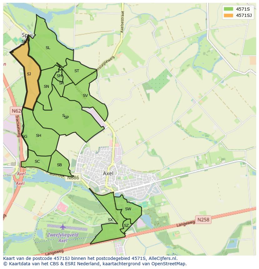 Afbeelding van het postcodegebied 4571 SJ op de kaart.