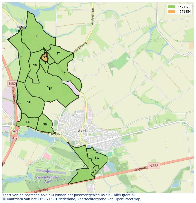 Afbeelding van het postcodegebied 4571 SM op de kaart.