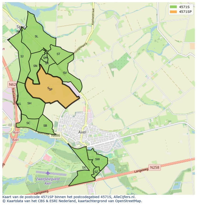 Afbeelding van het postcodegebied 4571 SP op de kaart.