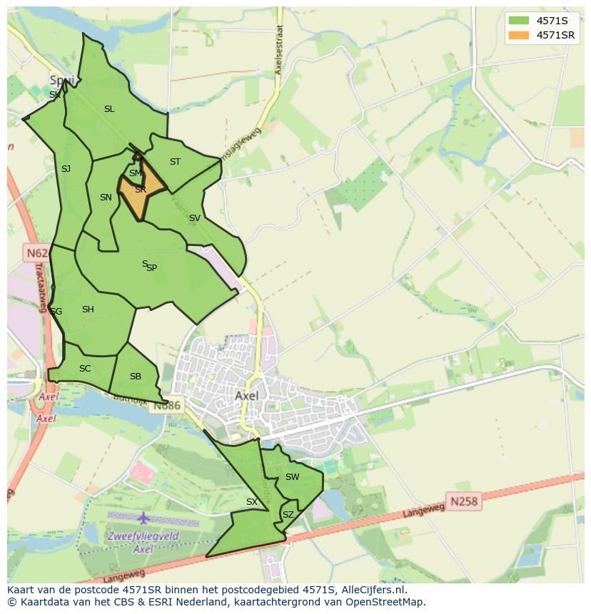 Afbeelding van het postcodegebied 4571 SR op de kaart.