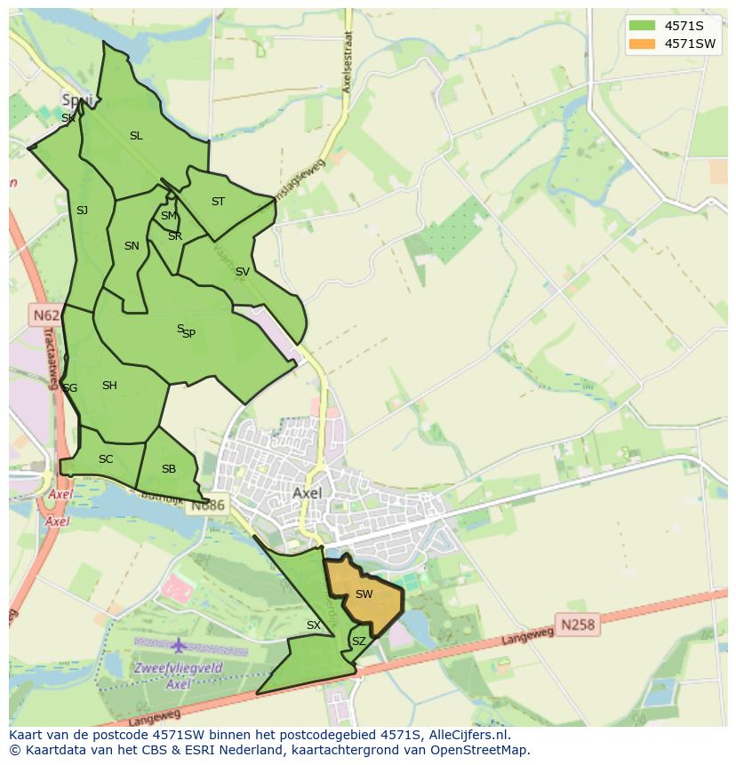 Afbeelding van het postcodegebied 4571 SW op de kaart.
