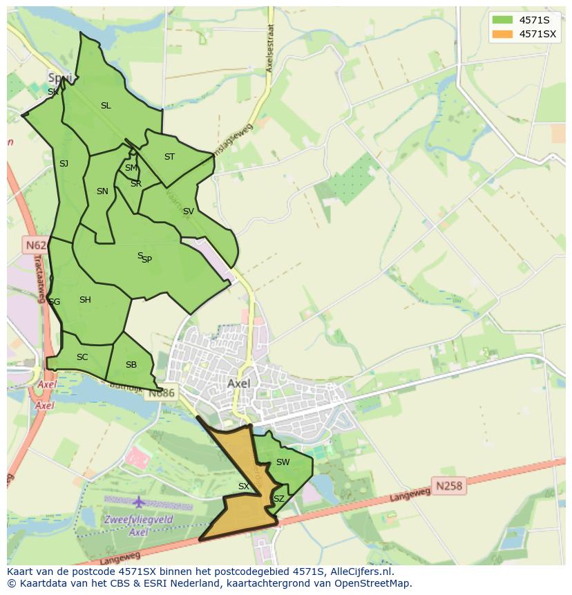 Afbeelding van het postcodegebied 4571 SX op de kaart.