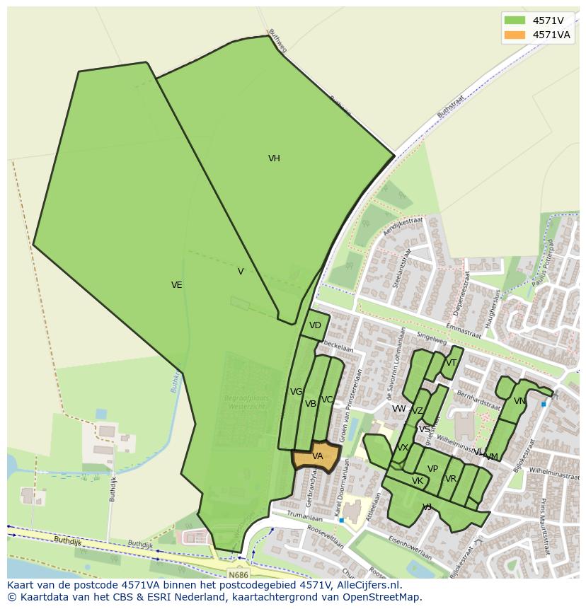 Afbeelding van het postcodegebied 4571 VA op de kaart.