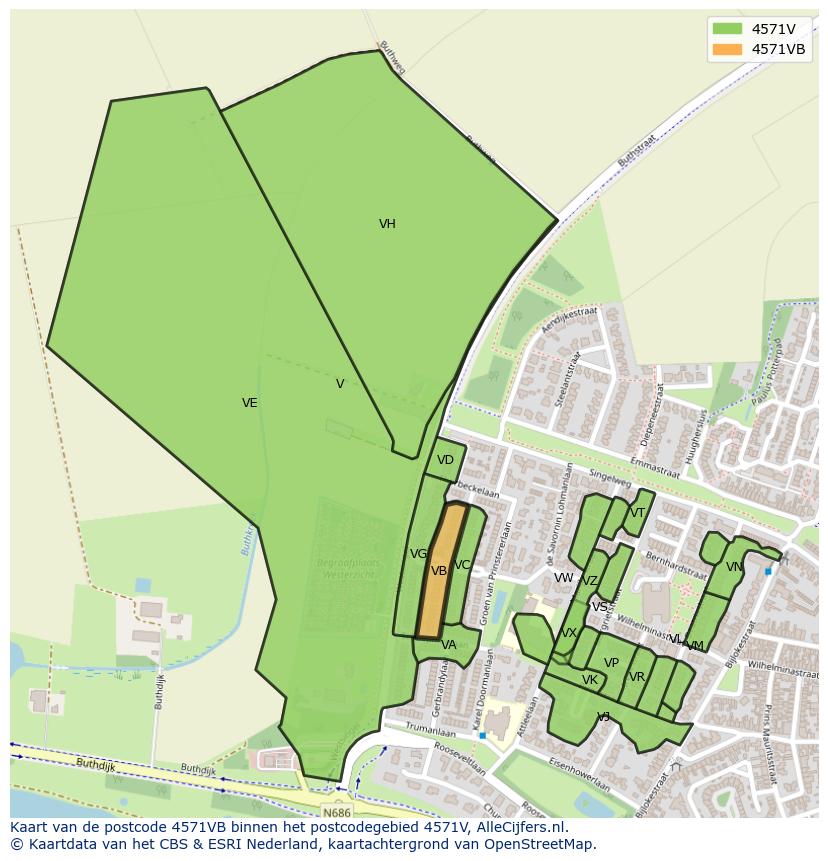 Afbeelding van het postcodegebied 4571 VB op de kaart.