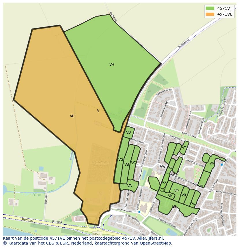 Afbeelding van het postcodegebied 4571 VE op de kaart.