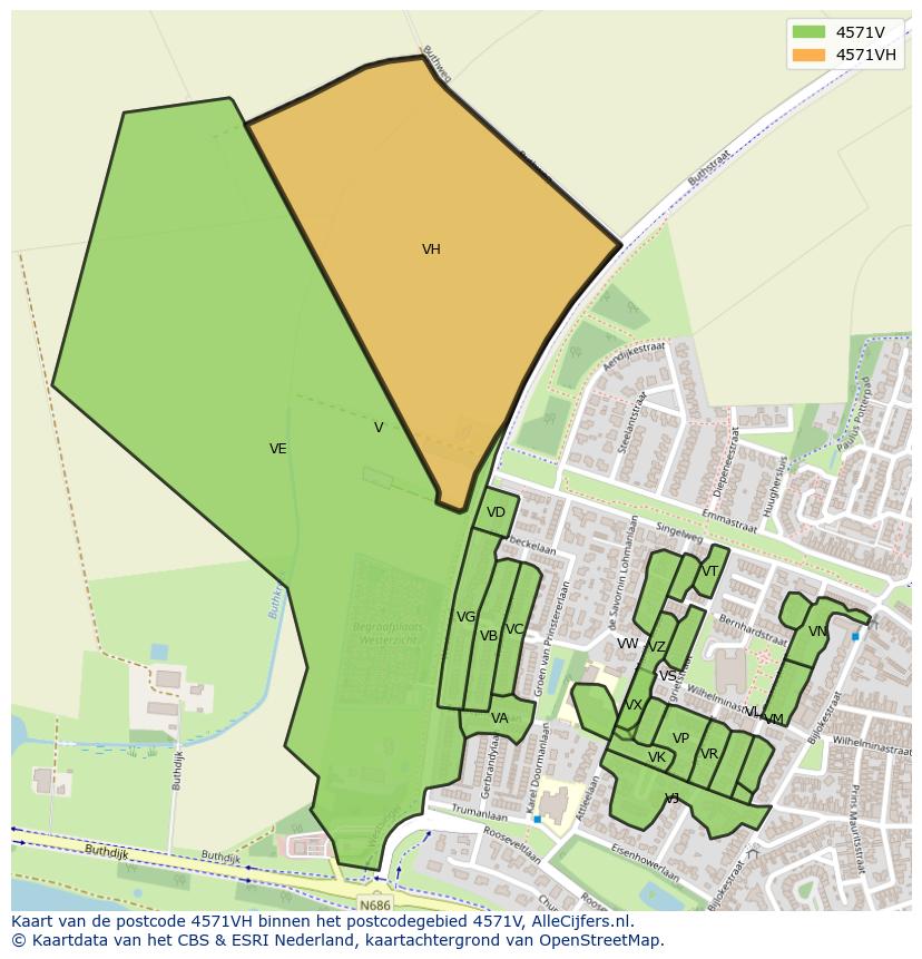 Afbeelding van het postcodegebied 4571 VH op de kaart.
