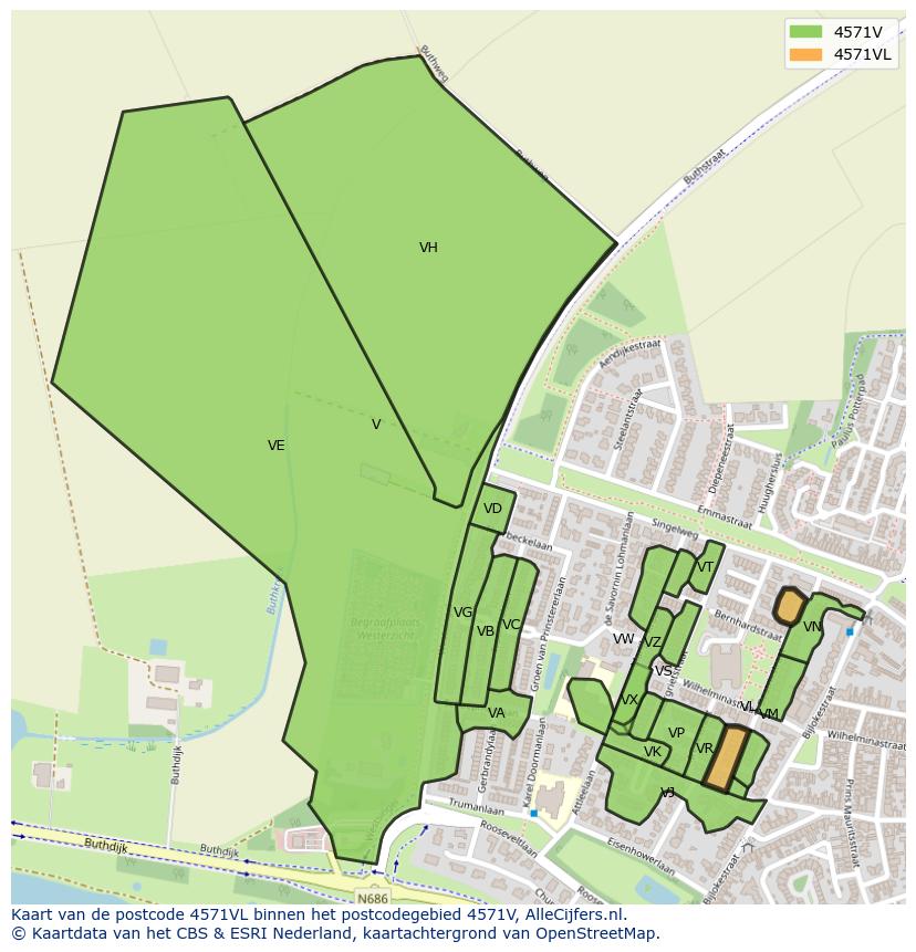 Afbeelding van het postcodegebied 4571 VL op de kaart.