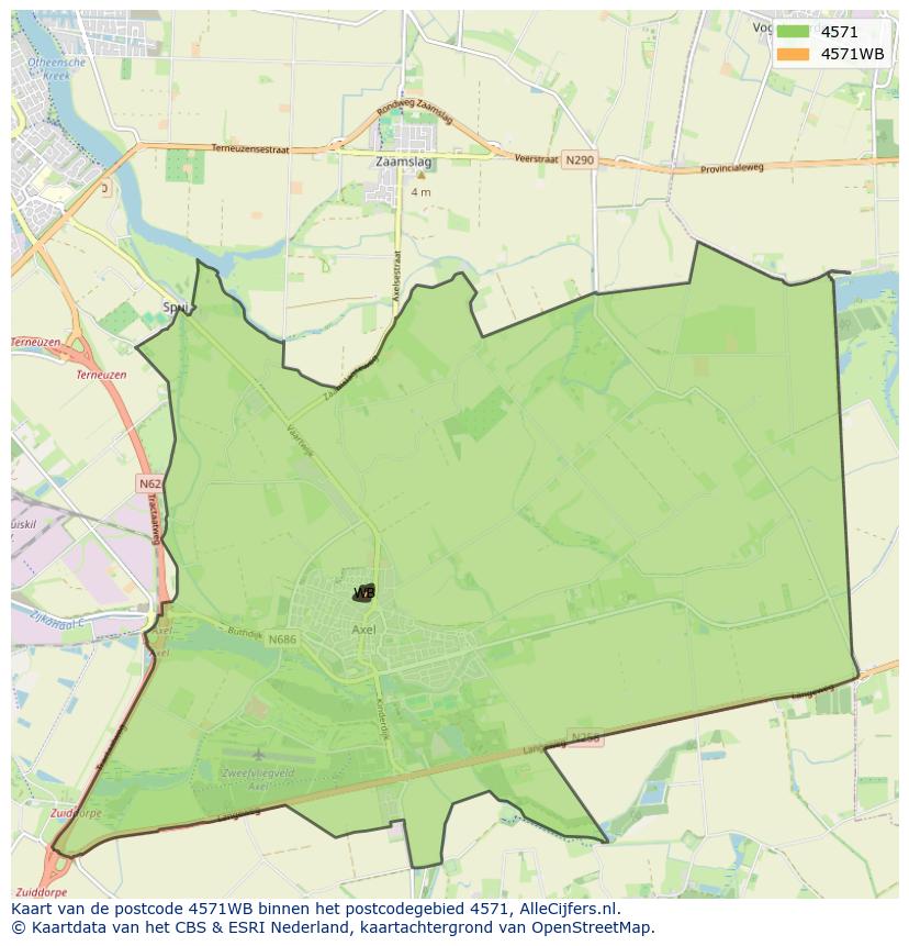 Afbeelding van het postcodegebied 4571 WB op de kaart.