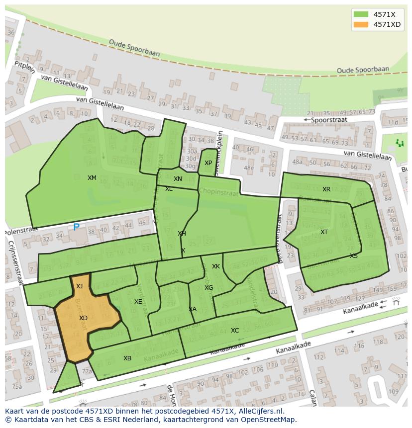Afbeelding van het postcodegebied 4571 XD op de kaart.
