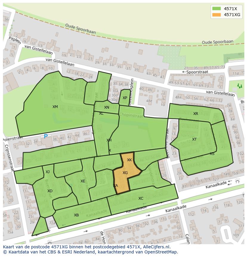 Afbeelding van het postcodegebied 4571 XG op de kaart.