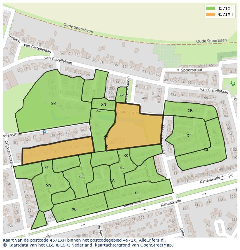 Afbeelding van het postcodegebied 4571 XH op de kaart.