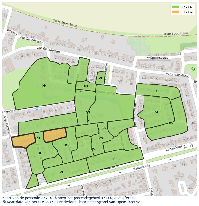 Afbeelding van het postcodegebied 4571 XJ op de kaart.