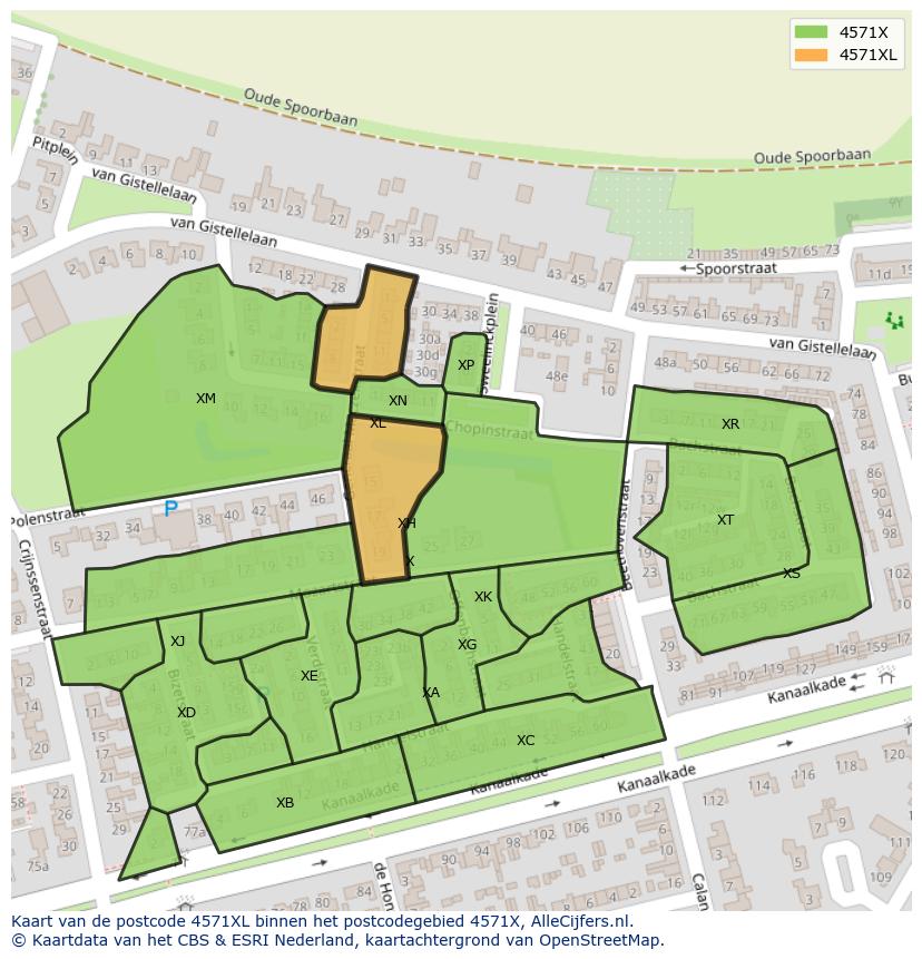 Afbeelding van het postcodegebied 4571 XL op de kaart.
