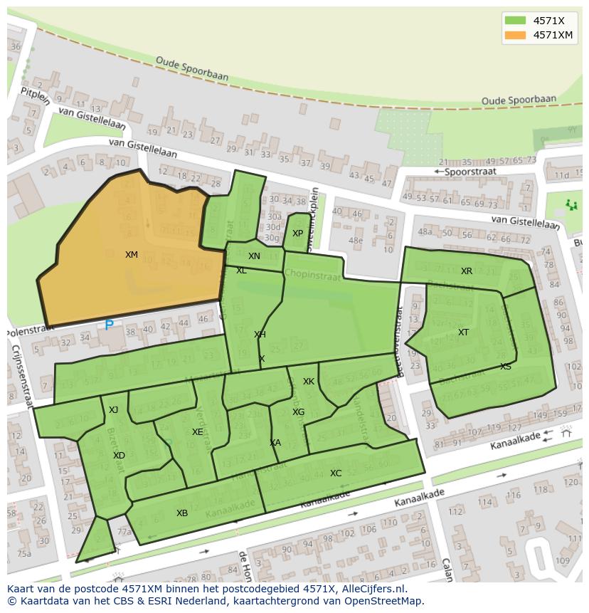 Afbeelding van het postcodegebied 4571 XM op de kaart.