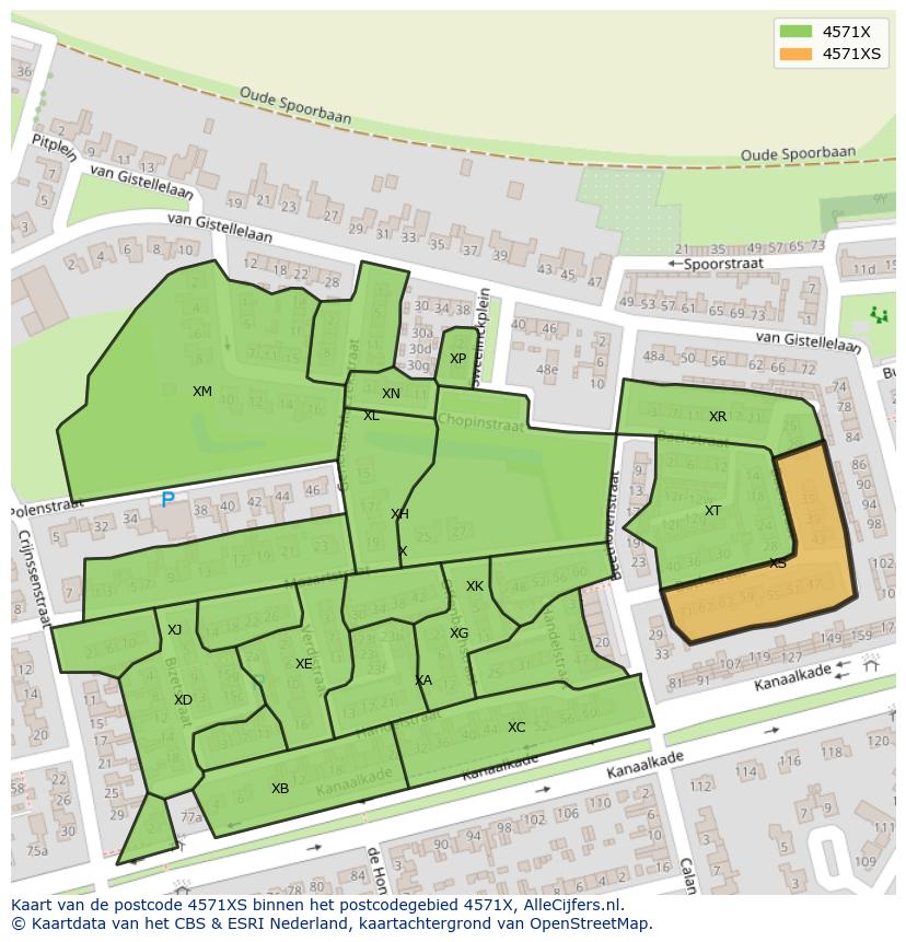 Afbeelding van het postcodegebied 4571 XS op de kaart.