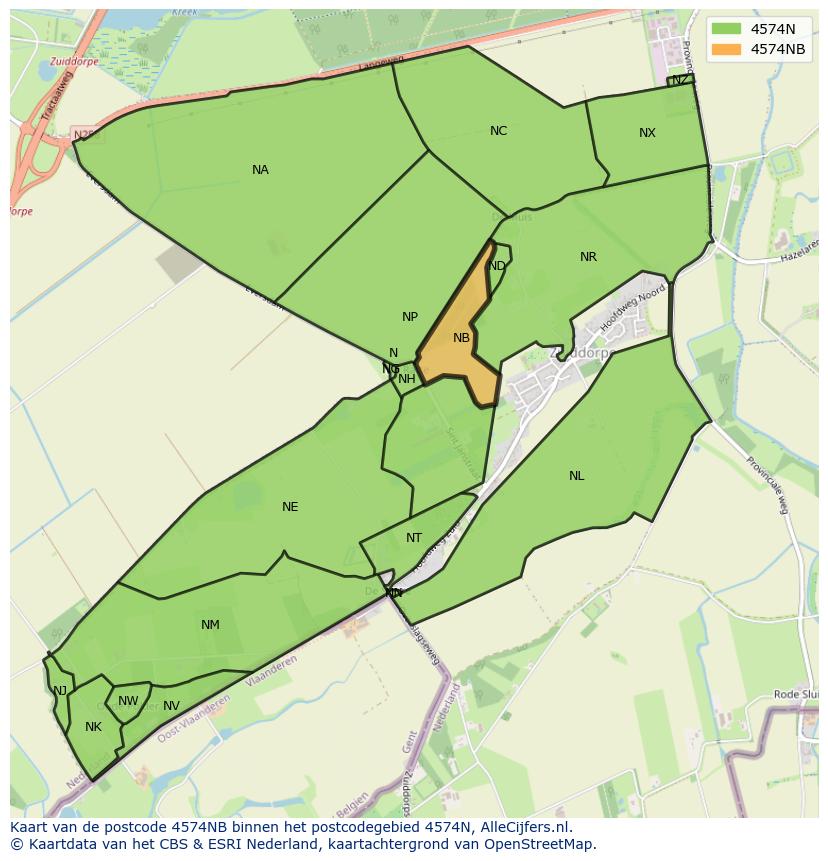 Afbeelding van het postcodegebied 4574 NB op de kaart.
