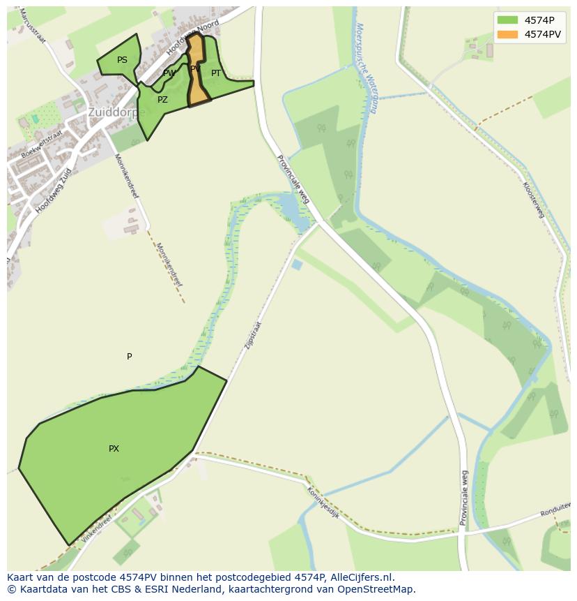 Afbeelding van het postcodegebied 4574 PV op de kaart.