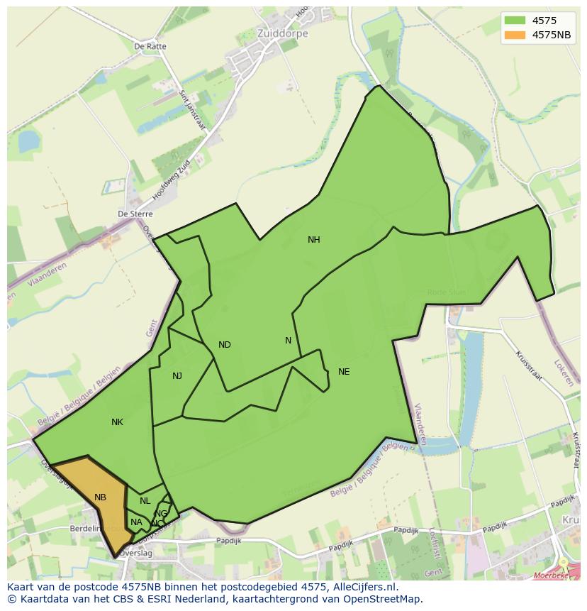 Afbeelding van het postcodegebied 4575 NB op de kaart.