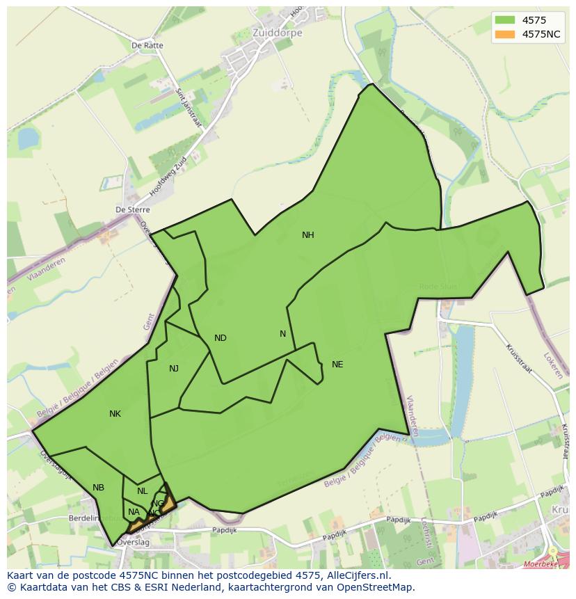 Afbeelding van het postcodegebied 4575 NC op de kaart.