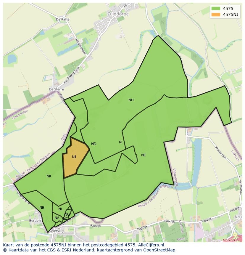 Afbeelding van het postcodegebied 4575 NJ op de kaart.