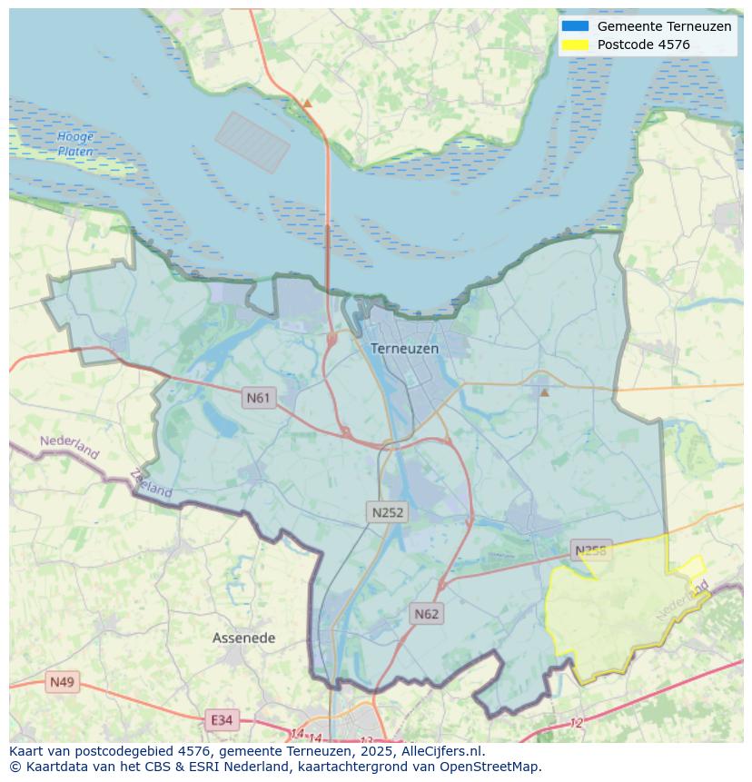 Afbeelding van het postcodegebied 4576 op de kaart.