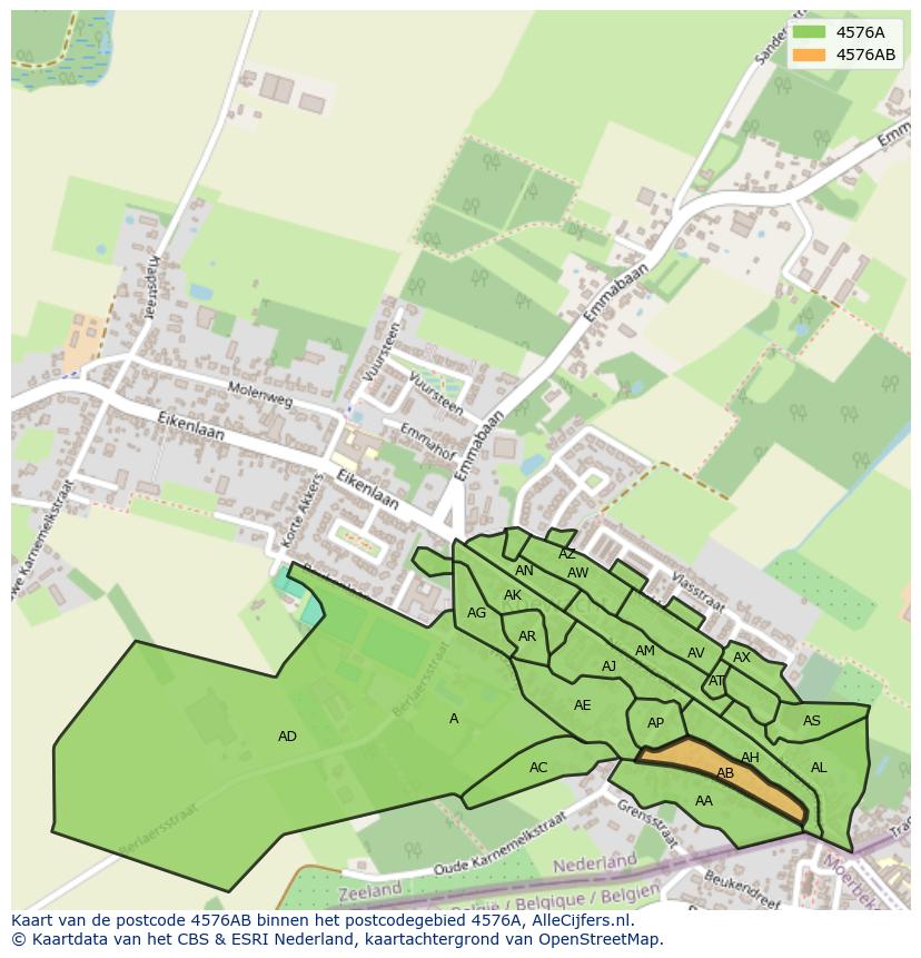Afbeelding van het postcodegebied 4576 AB op de kaart.