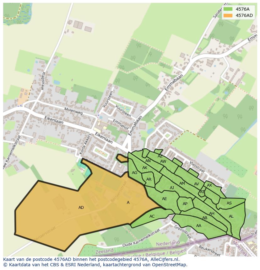 Afbeelding van het postcodegebied 4576 AD op de kaart.