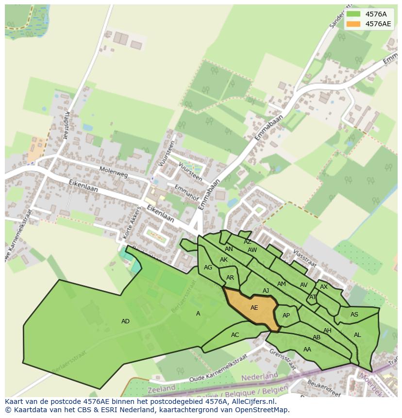 Afbeelding van het postcodegebied 4576 AE op de kaart.