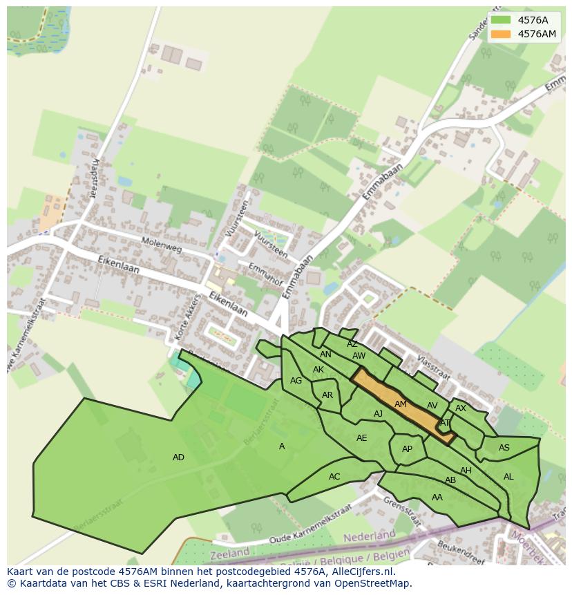 Afbeelding van het postcodegebied 4576 AM op de kaart.