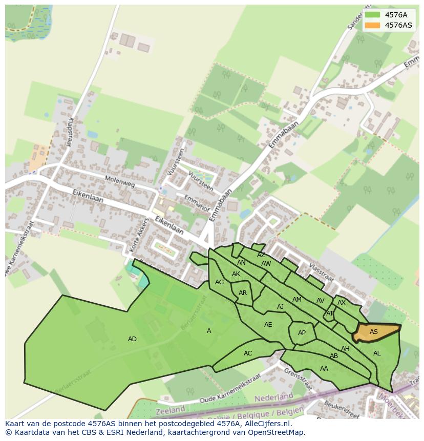 Afbeelding van het postcodegebied 4576 AS op de kaart.