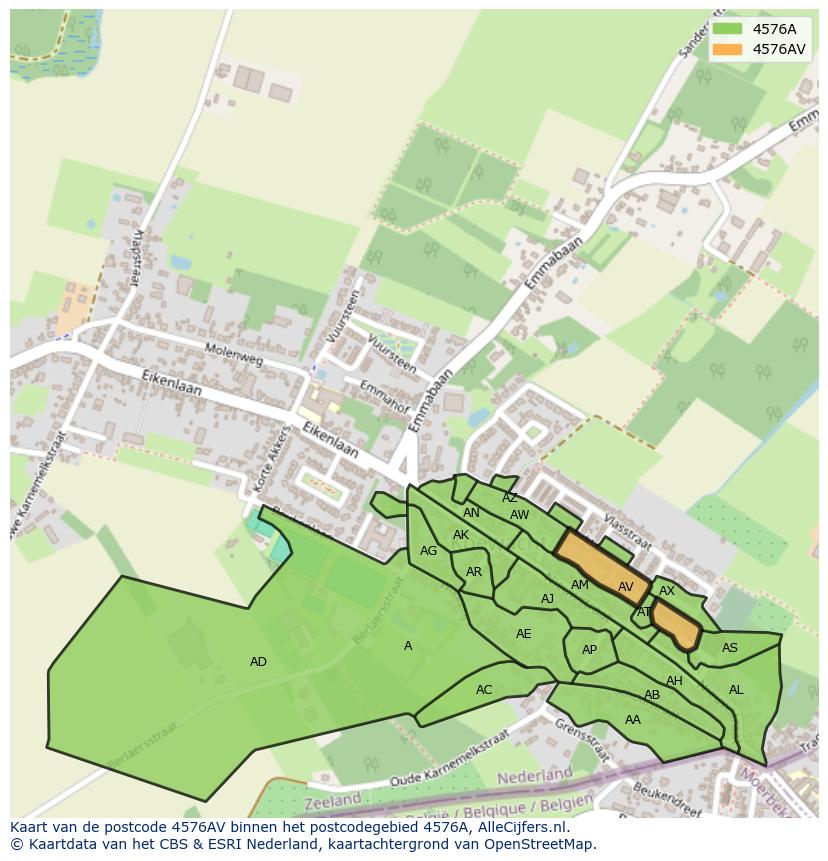 Afbeelding van het postcodegebied 4576 AV op de kaart.