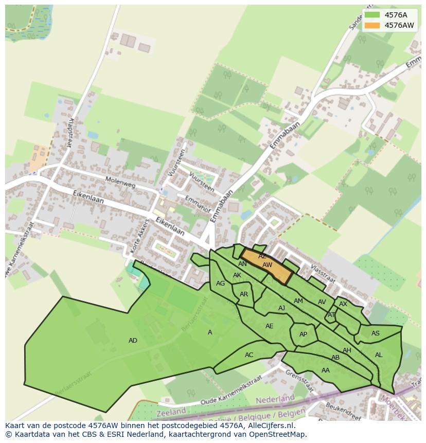 Afbeelding van het postcodegebied 4576 AW op de kaart.