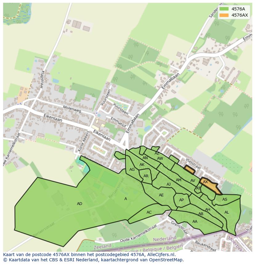 Afbeelding van het postcodegebied 4576 AX op de kaart.