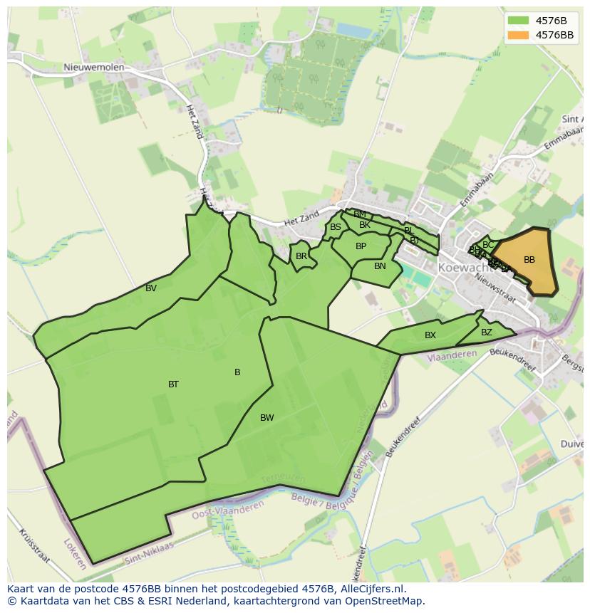 Afbeelding van het postcodegebied 4576 BB op de kaart.