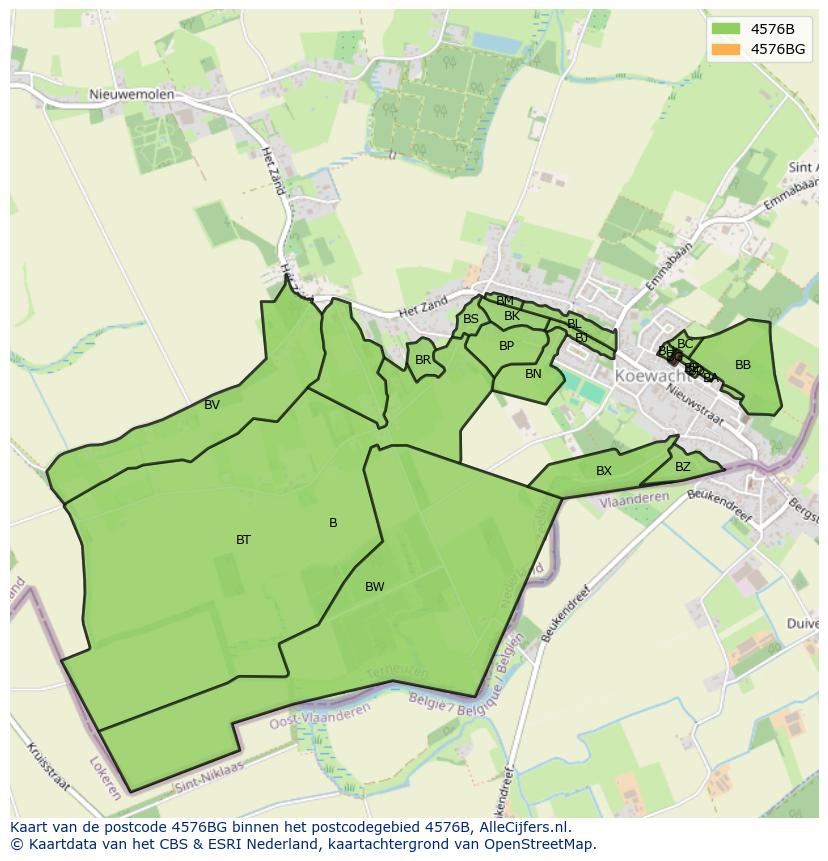 Afbeelding van het postcodegebied 4576 BG op de kaart.