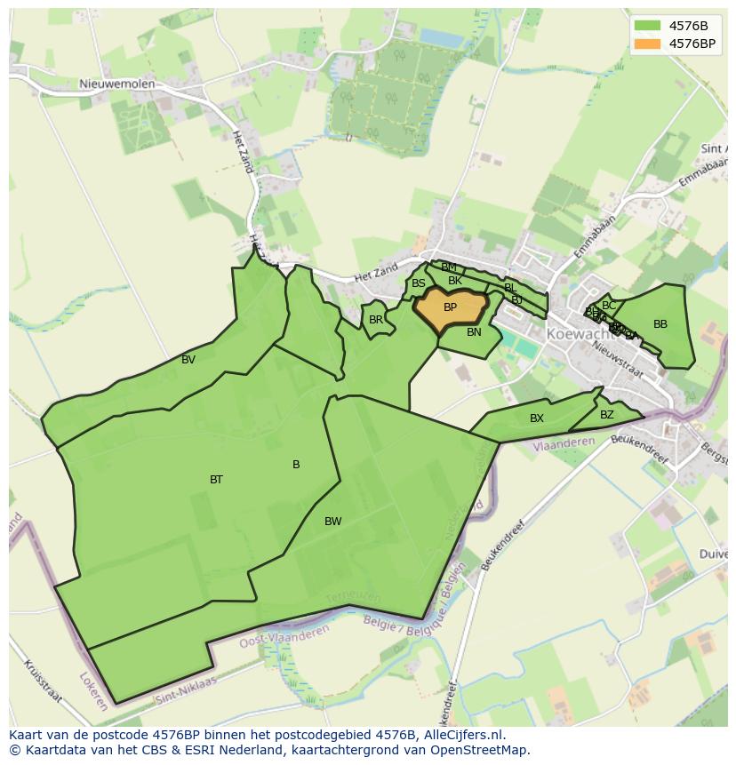 Afbeelding van het postcodegebied 4576 BP op de kaart.