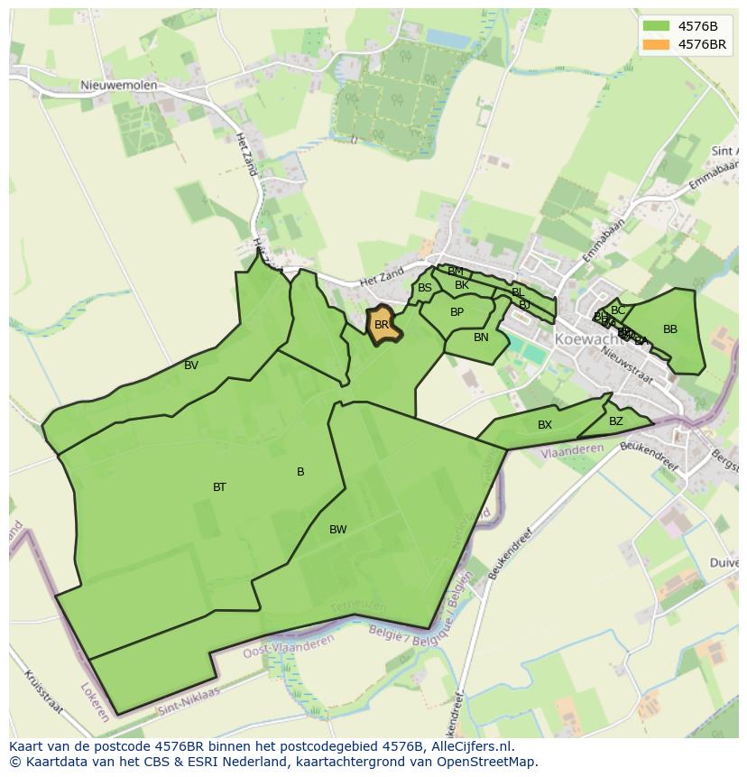 Afbeelding van het postcodegebied 4576 BR op de kaart.
