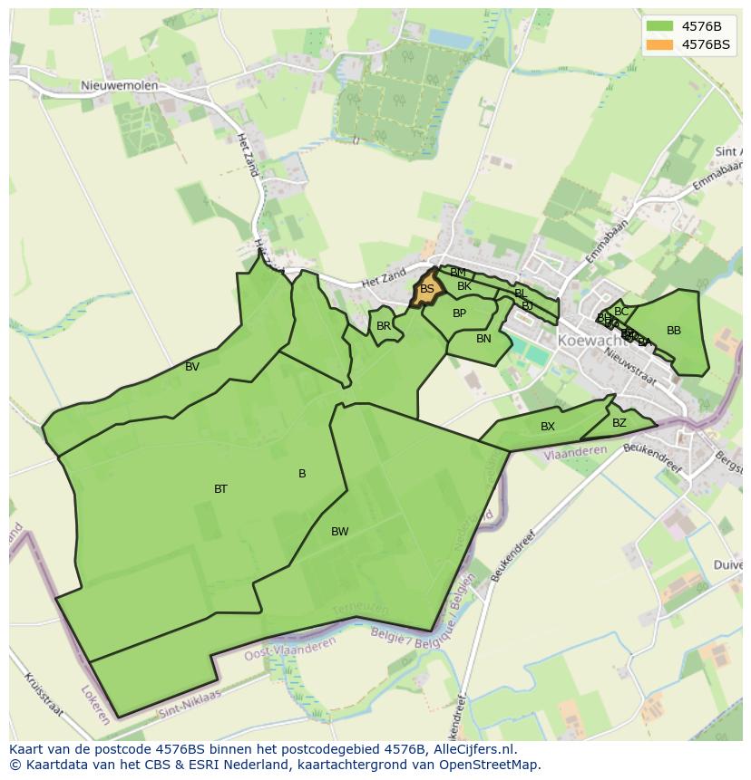 Afbeelding van het postcodegebied 4576 BS op de kaart.