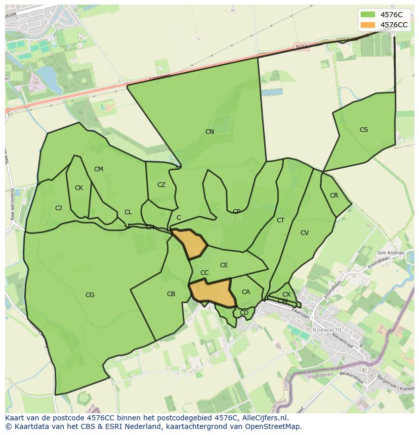 Afbeelding van het postcodegebied 4576 CC op de kaart.