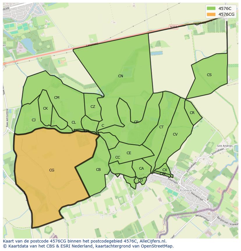 Afbeelding van het postcodegebied 4576 CG op de kaart.