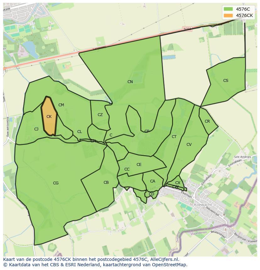 Afbeelding van het postcodegebied 4576 CK op de kaart.