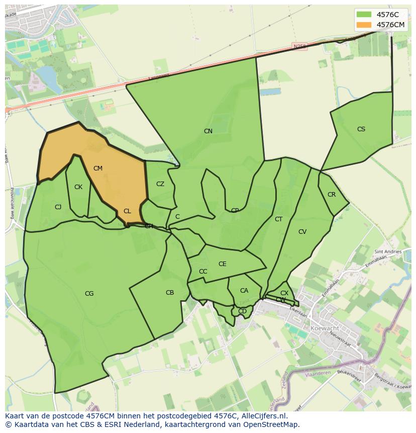 Afbeelding van het postcodegebied 4576 CM op de kaart.