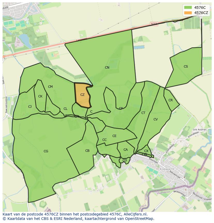 Afbeelding van het postcodegebied 4576 CZ op de kaart.