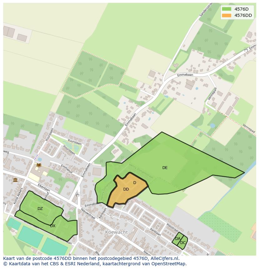 Afbeelding van het postcodegebied 4576 DD op de kaart.