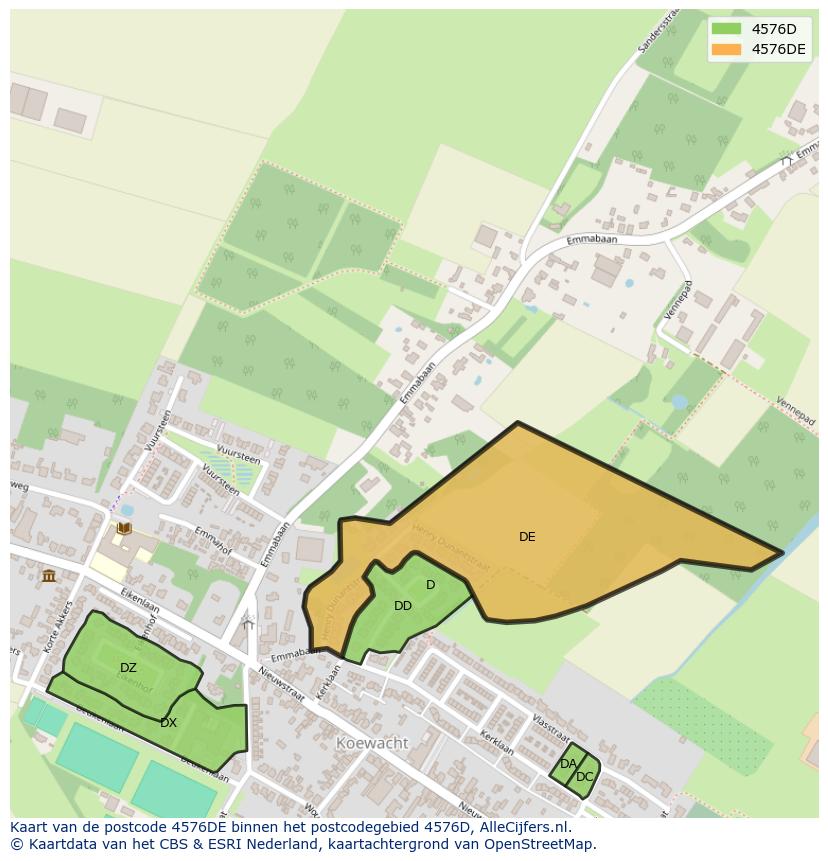 Afbeelding van het postcodegebied 4576 DE op de kaart.