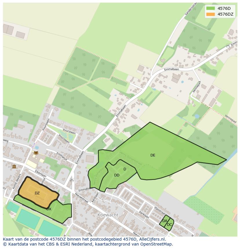 Afbeelding van het postcodegebied 4576 DZ op de kaart.