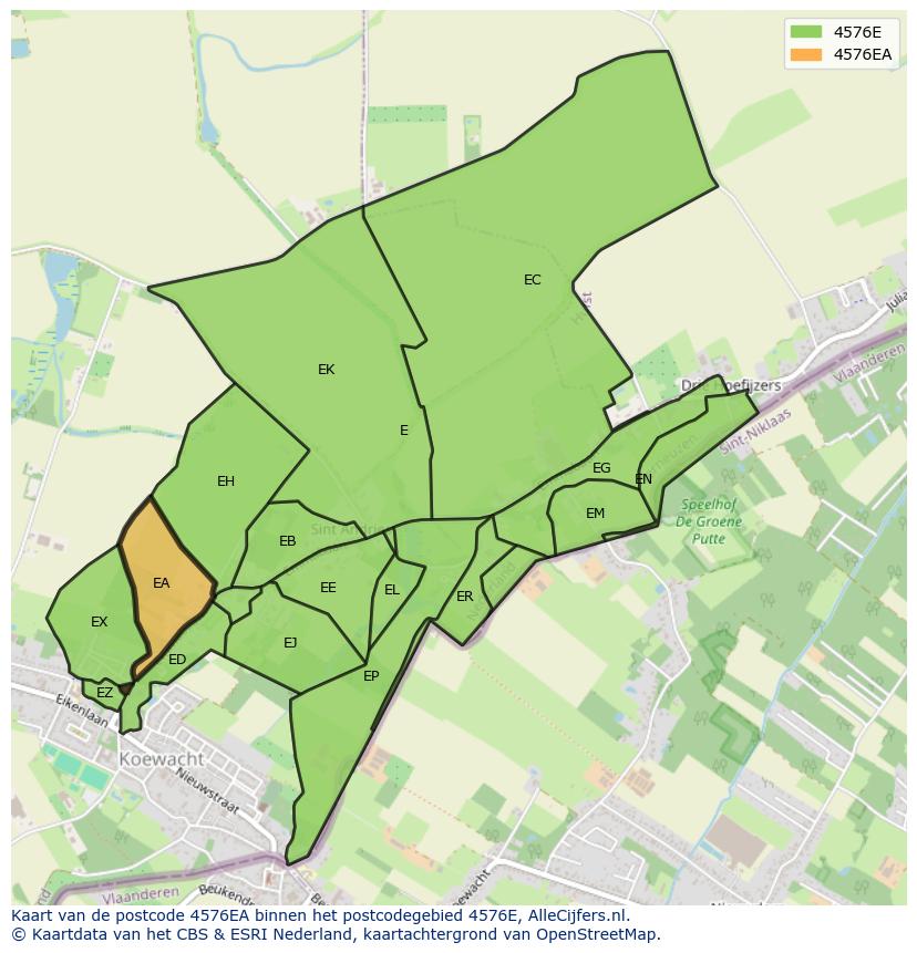 Afbeelding van het postcodegebied 4576 EA op de kaart.