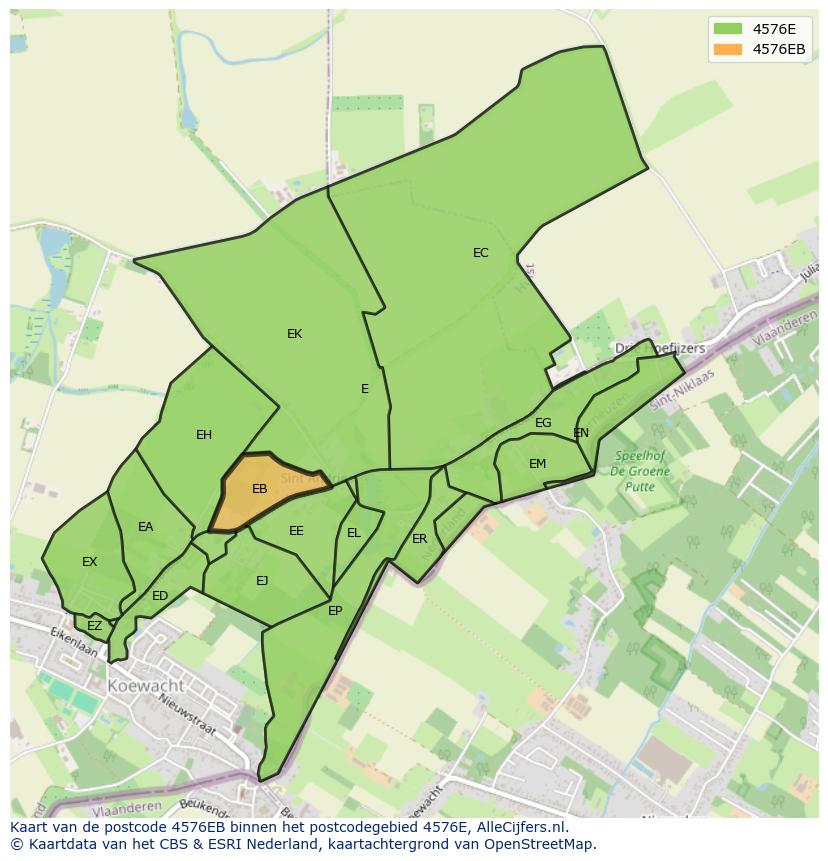 Afbeelding van het postcodegebied 4576 EB op de kaart.