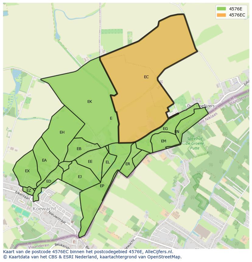 Afbeelding van het postcodegebied 4576 EC op de kaart.